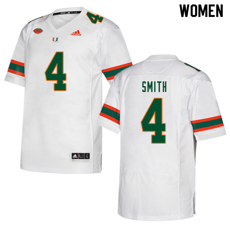 Women #4 Keontra Smith Miami Hurricanes College Football Jerseys Sale-White - Click Image to Close